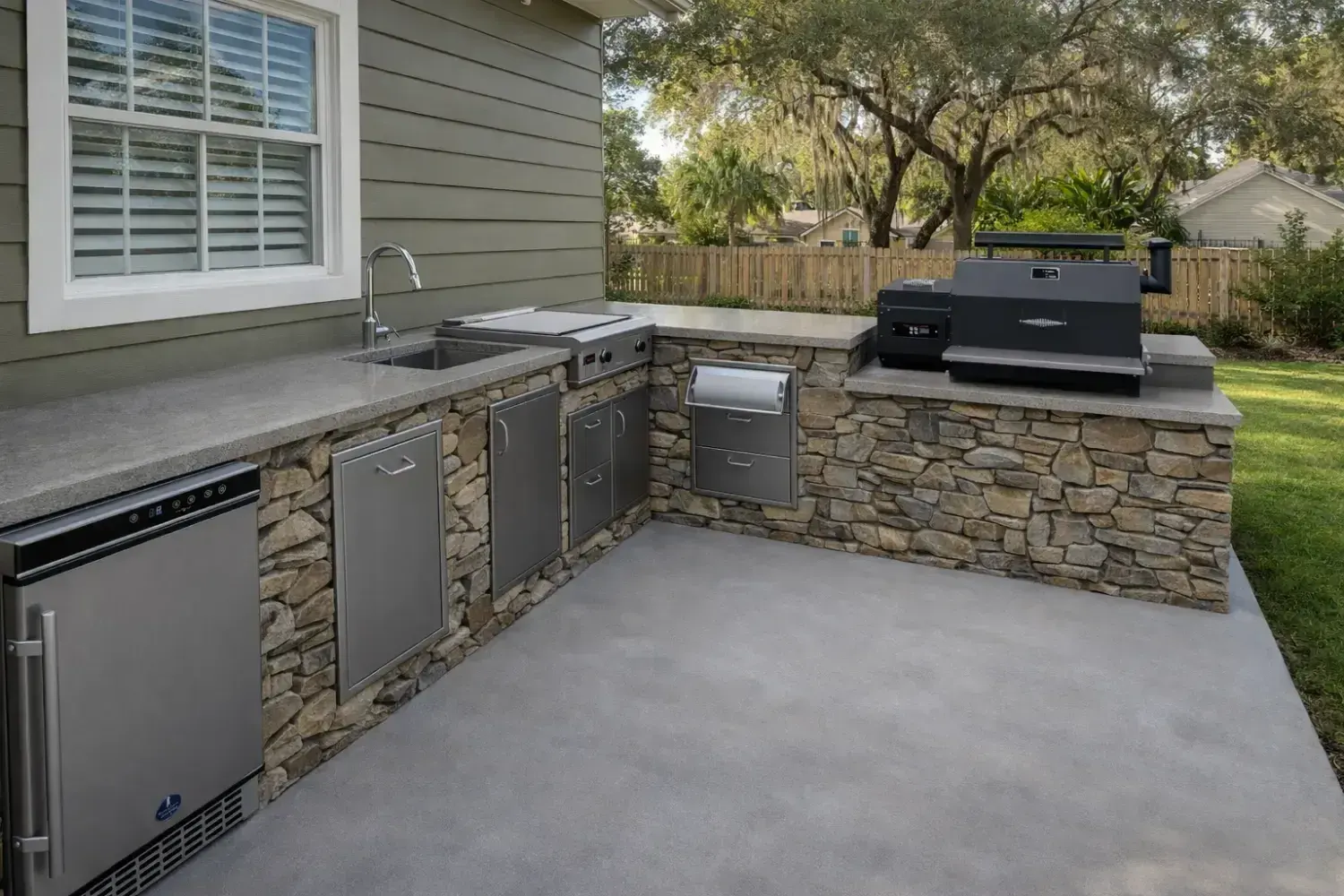 Outdoor kitchen and bar design by Serene Spaces Studio